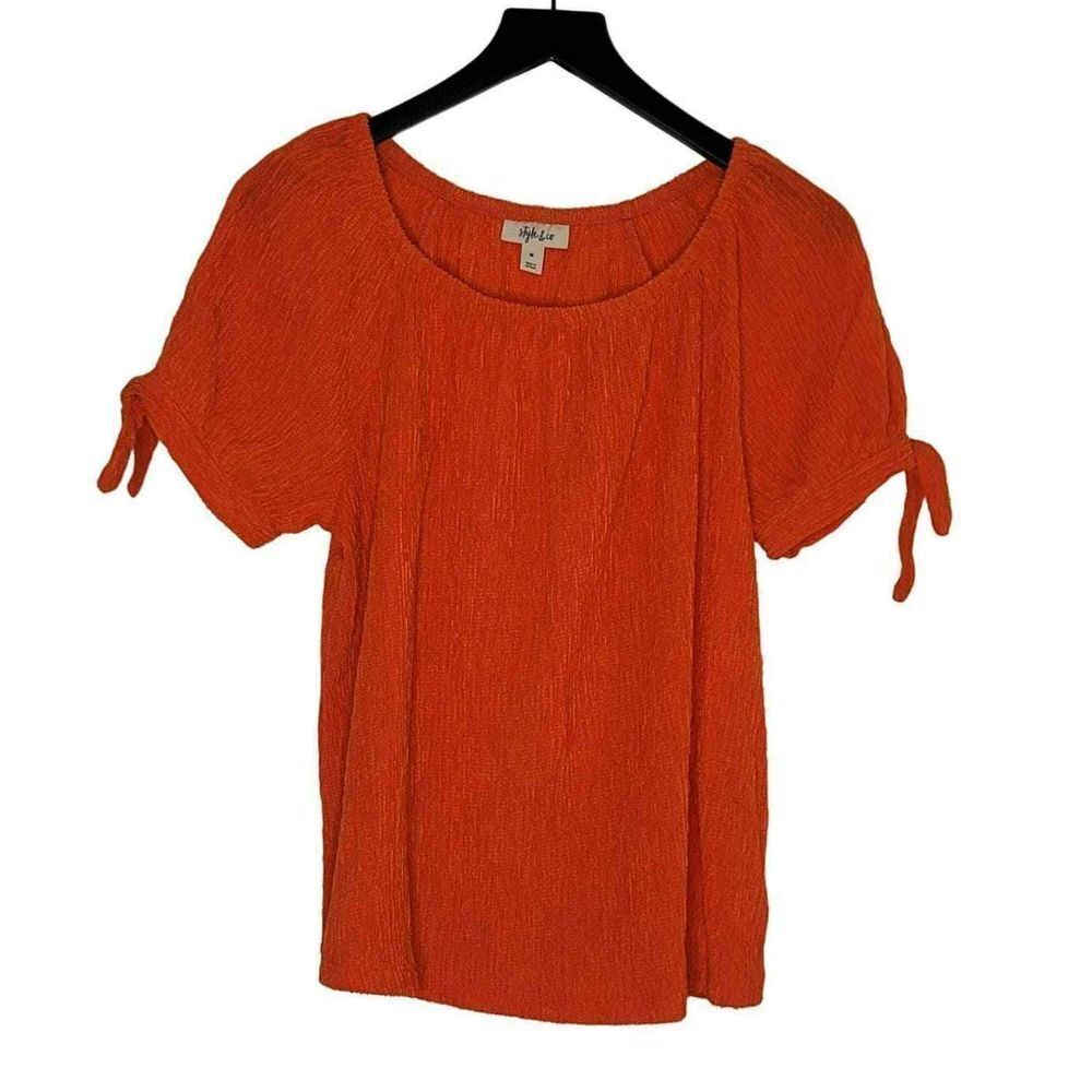 Style & Co Orange Short Sleeve Top Boho Summer Cottage Crinkle Prairie M